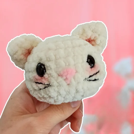 Cute Crochet Cat Head Keychain Free Amigurumi Pattern