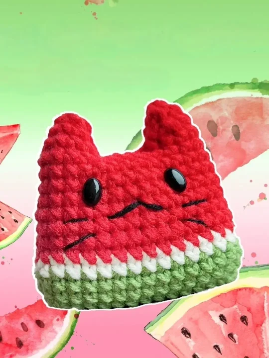 Charming Watermelon Cat Amigurumi Free Pattern